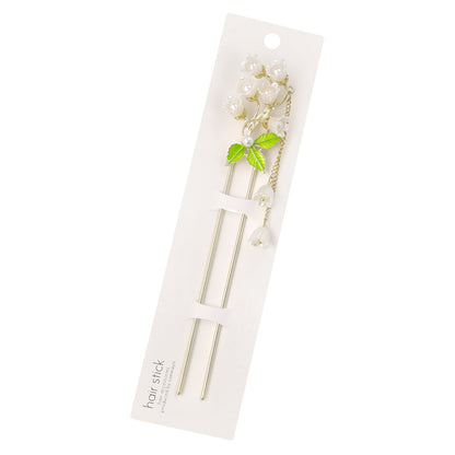 かんざし hair stick メタル フラワー スズラン パール チェーン 下がり U字