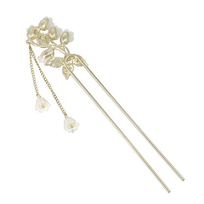 かんざし hair stick メタル フラワー スズラン パール チェーン 下がり U字