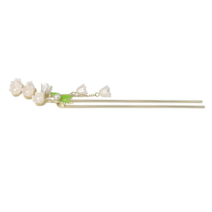 かんざし hair stick メタル フラワー スズラン パール チェーン 下がり U字