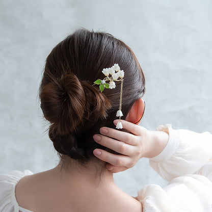 かんざし hair stick メタル フラワー スズラン パール チェーン 下がり U字