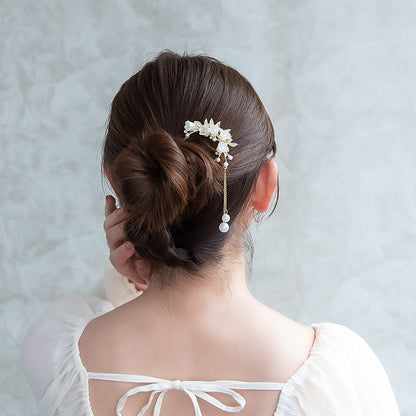 かんざし hair stick メタル フラワー パール チェーン 下がり U字