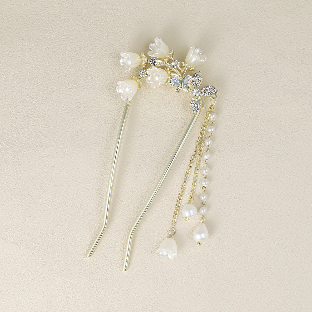 かんざし hair stick スズラン パール チェーン 下がり U字