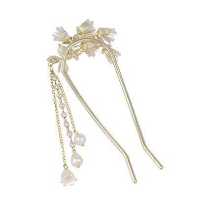 かんざし hair stick スズラン パール チェーン 下がり U字