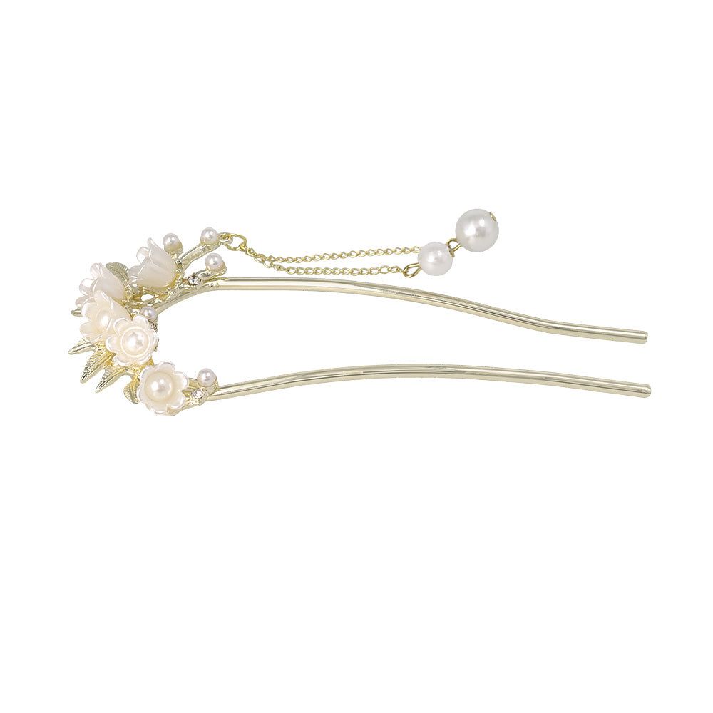 かんざし hair stick スズラン パール チェーン 下がり U字