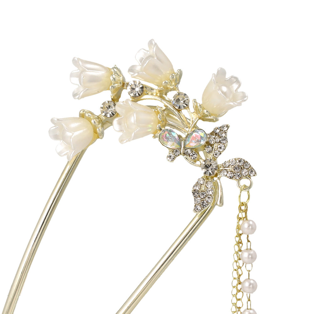 かんざし hair stick スズラン パール チェーン 下がり U字 – OSEWAYA
