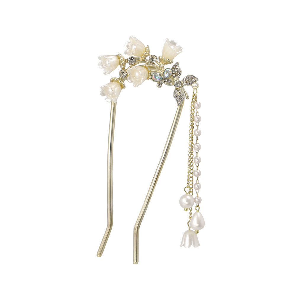 かんざし hair stick スズラン パール チェーン 下がり U字 – OSEWAYA