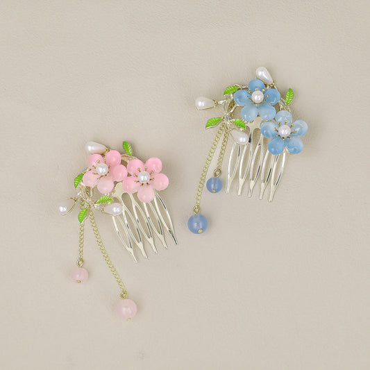 コーム hair stick フラワー パール チェーン 下がり ワイヤーコーム ヘアコーム