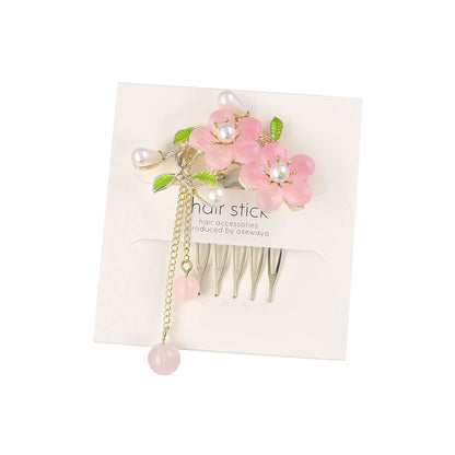 コーム hair stick フラワー パール チェーン 下がり ワイヤーコーム ヘアコーム