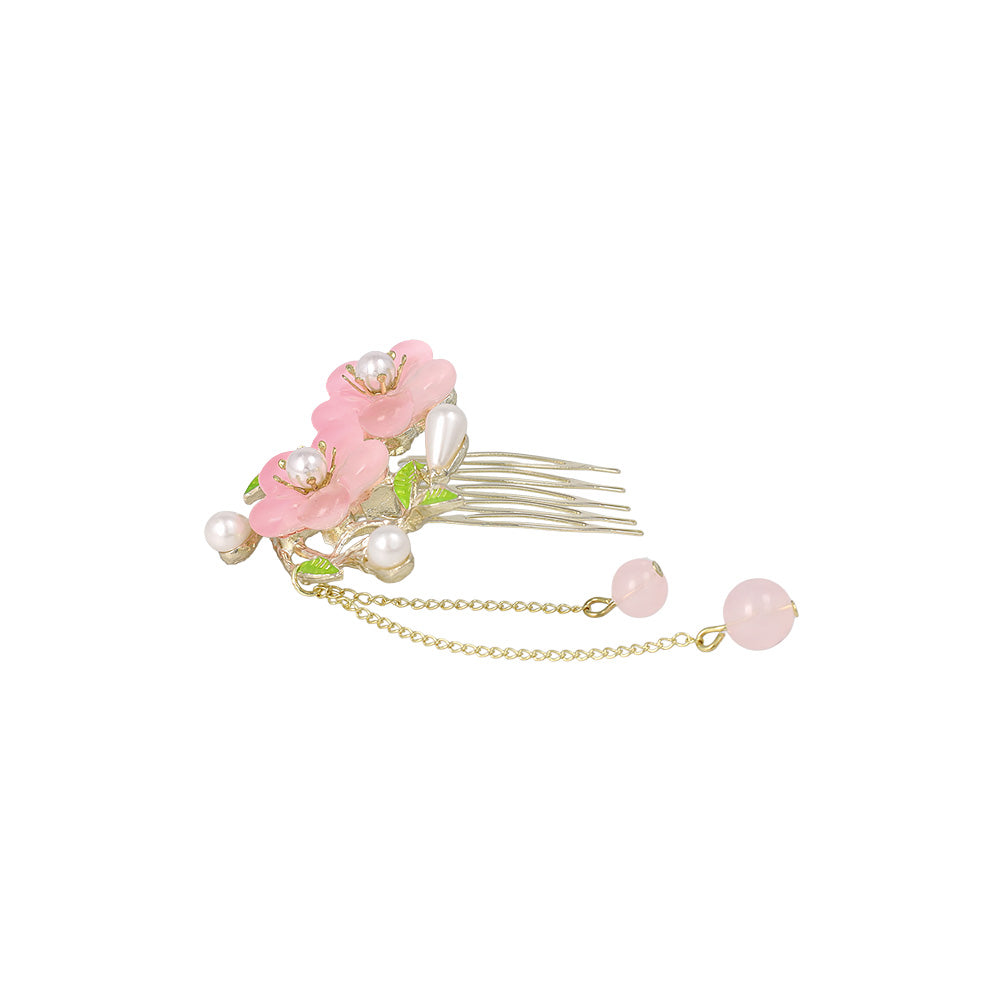 コーム hair stick フラワー パール チェーン 下がり ワイヤーコーム ヘアコーム