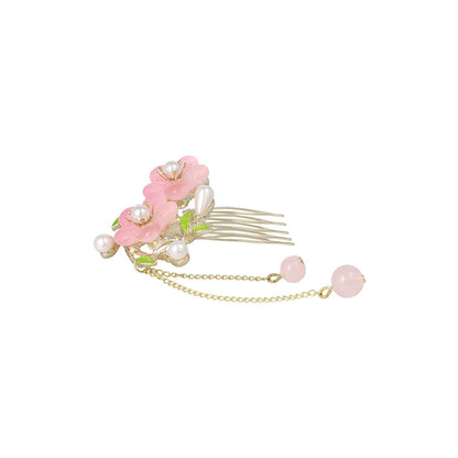 コーム hair stick フラワー パール チェーン 下がり ワイヤーコーム ヘアコーム