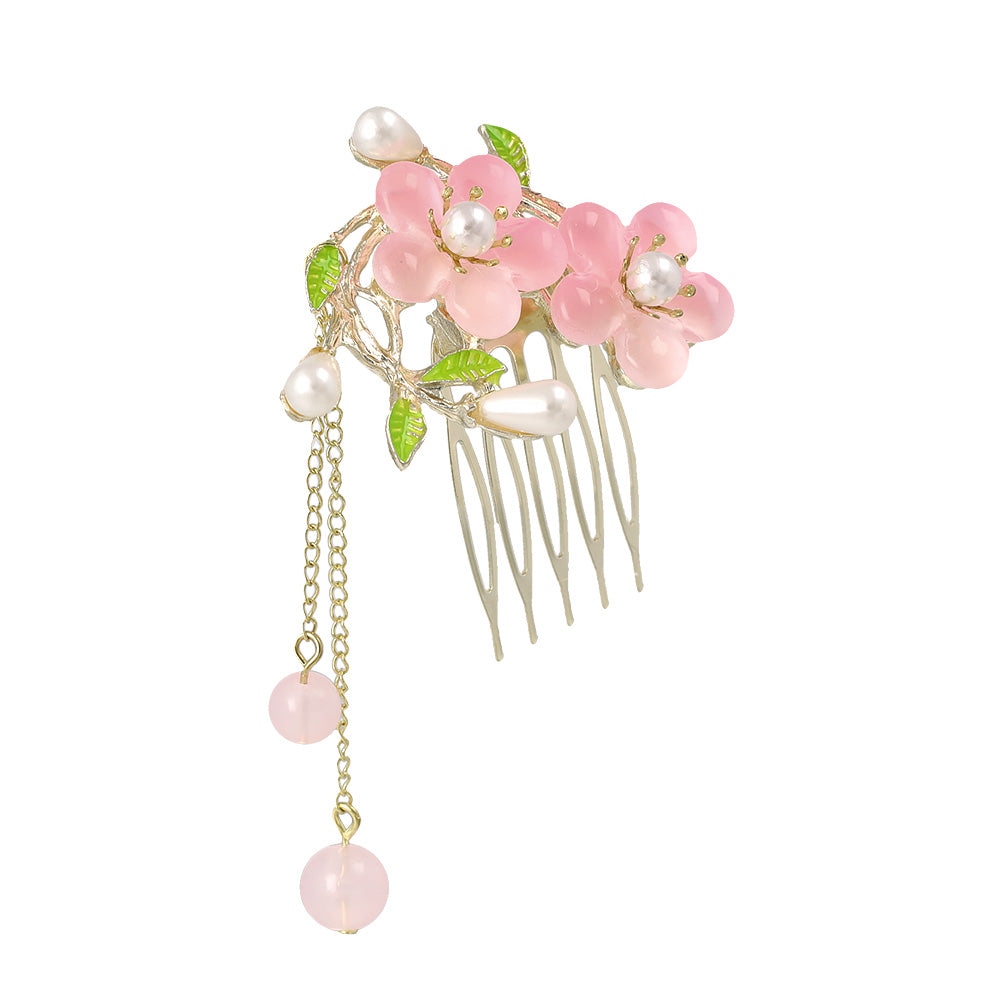 コーム hair stick フラワー パール チェーン 下がり ワイヤーコーム ヘアコーム
