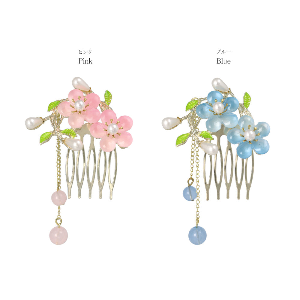 コーム hair stick フラワー パール チェーン 下がり ワイヤーコーム ヘアコーム