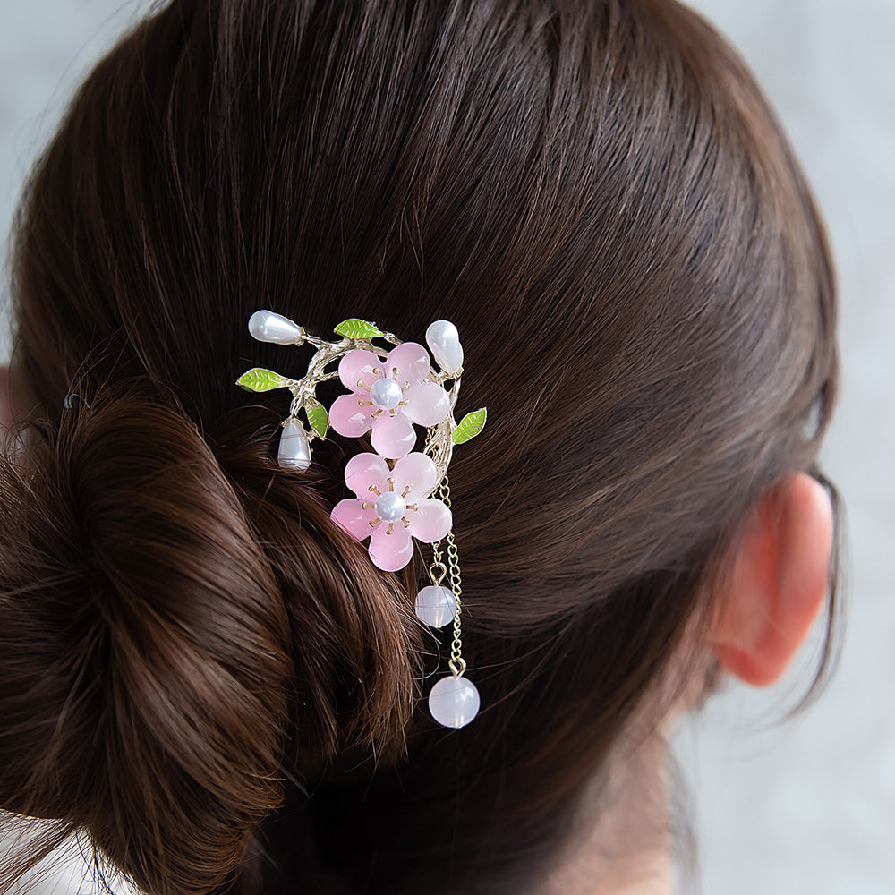 コーム hair stick フラワー パール チェーン 下がり ワイヤーコーム ヘアコーム