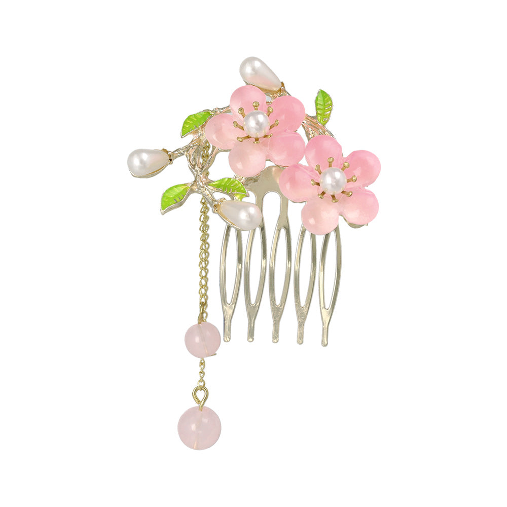 コーム hair stick フラワー パール チェーン 下がり ワイヤーコーム ヘアコーム