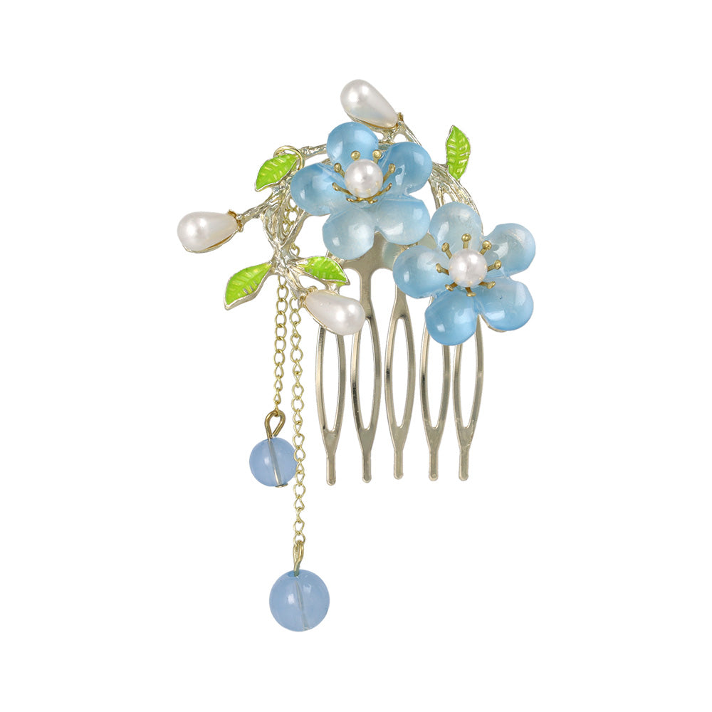 コーム hair stick フラワー パール チェーン 下がり ワイヤーコーム ヘアコーム