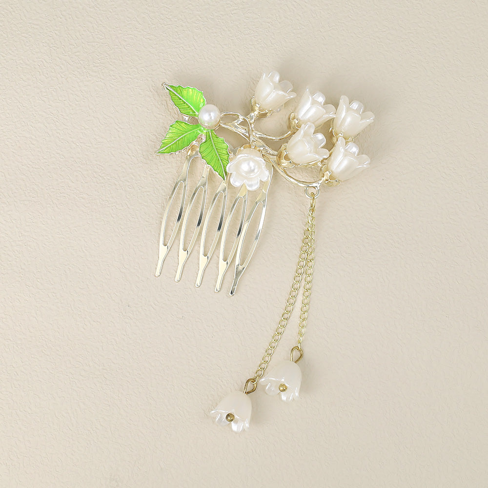 コーム hair stick フラワー パール チェーン 下がり ワイヤーコーム ヘアコーム