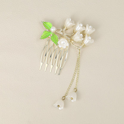コーム hair stick フラワー パール チェーン 下がり ワイヤーコーム ヘアコーム