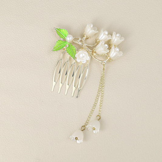 コーム hair stick フラワー パール チェーン 下がり ワイヤーコーム ヘアコーム