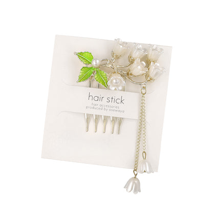 コーム hair stick フラワー パール チェーン 下がり ワイヤーコーム ヘアコーム