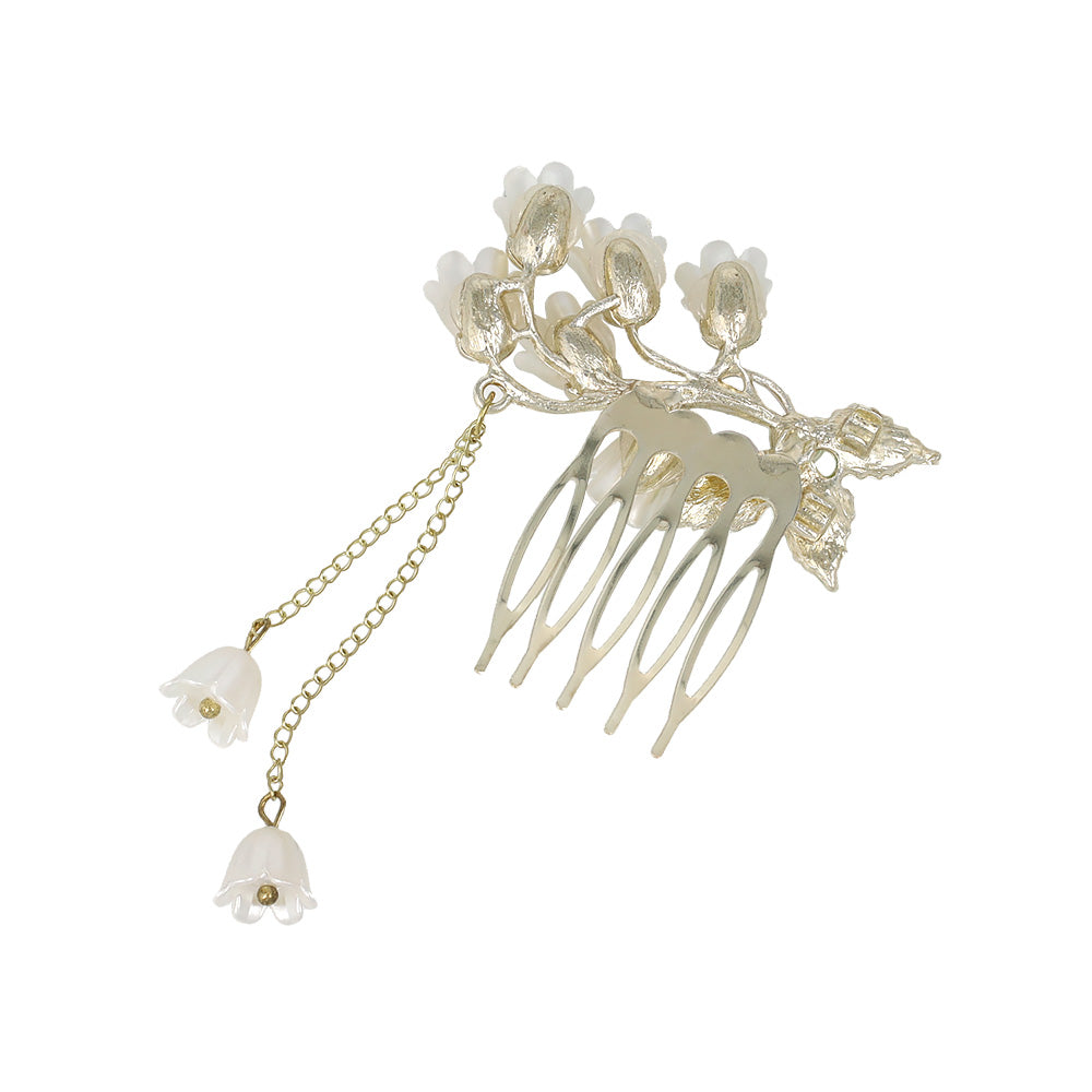コーム hair stick フラワー パール チェーン 下がり ワイヤーコーム ヘアコーム