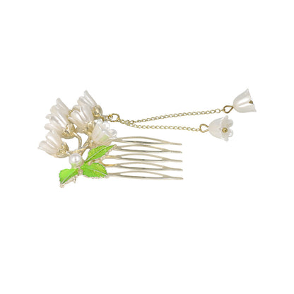 コーム hair stick フラワー パール チェーン 下がり ワイヤーコーム ヘアコーム