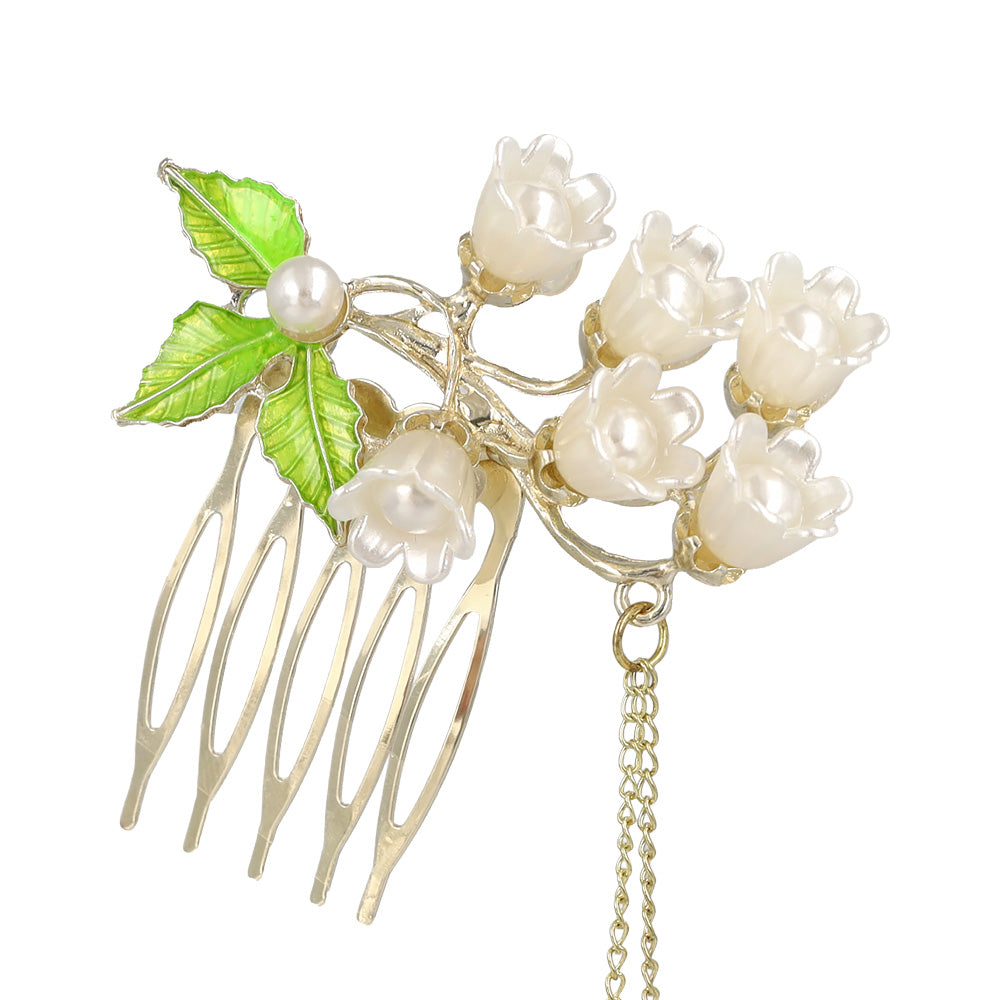 コーム hair stick フラワー パール チェーン 下がり ワイヤーコーム ヘアコーム