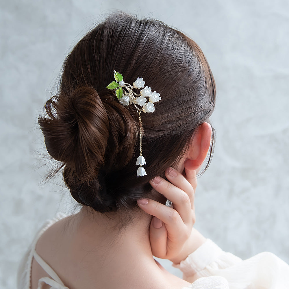 コーム hair stick フラワー パール チェーン 下がり ワイヤーコーム ヘアコーム