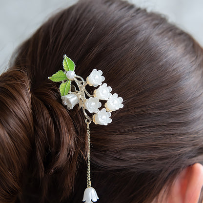 コーム hair stick フラワー パール チェーン 下がり ワイヤーコーム ヘアコーム