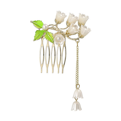 コーム hair stick フラワー パール チェーン 下がり ワイヤーコーム ヘアコーム