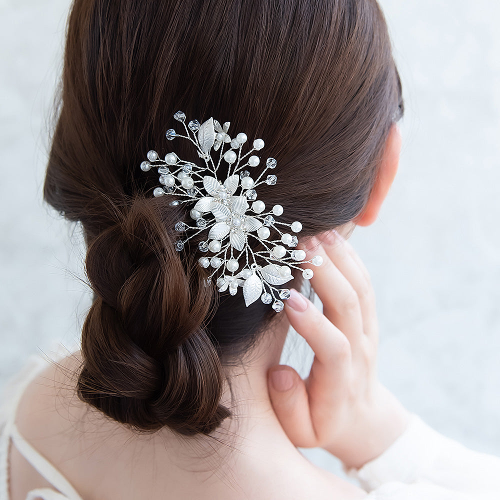 Classy コーム メタル フラワー プラパール ストーン ワイヤー ワイヤーコーム ヘアコーム