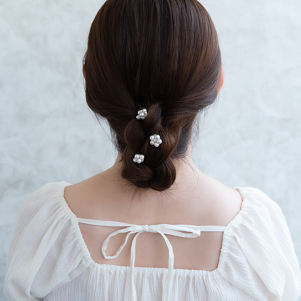 Classy ヘアピン ストーン パール ミックスカラー フラワー Uピン
