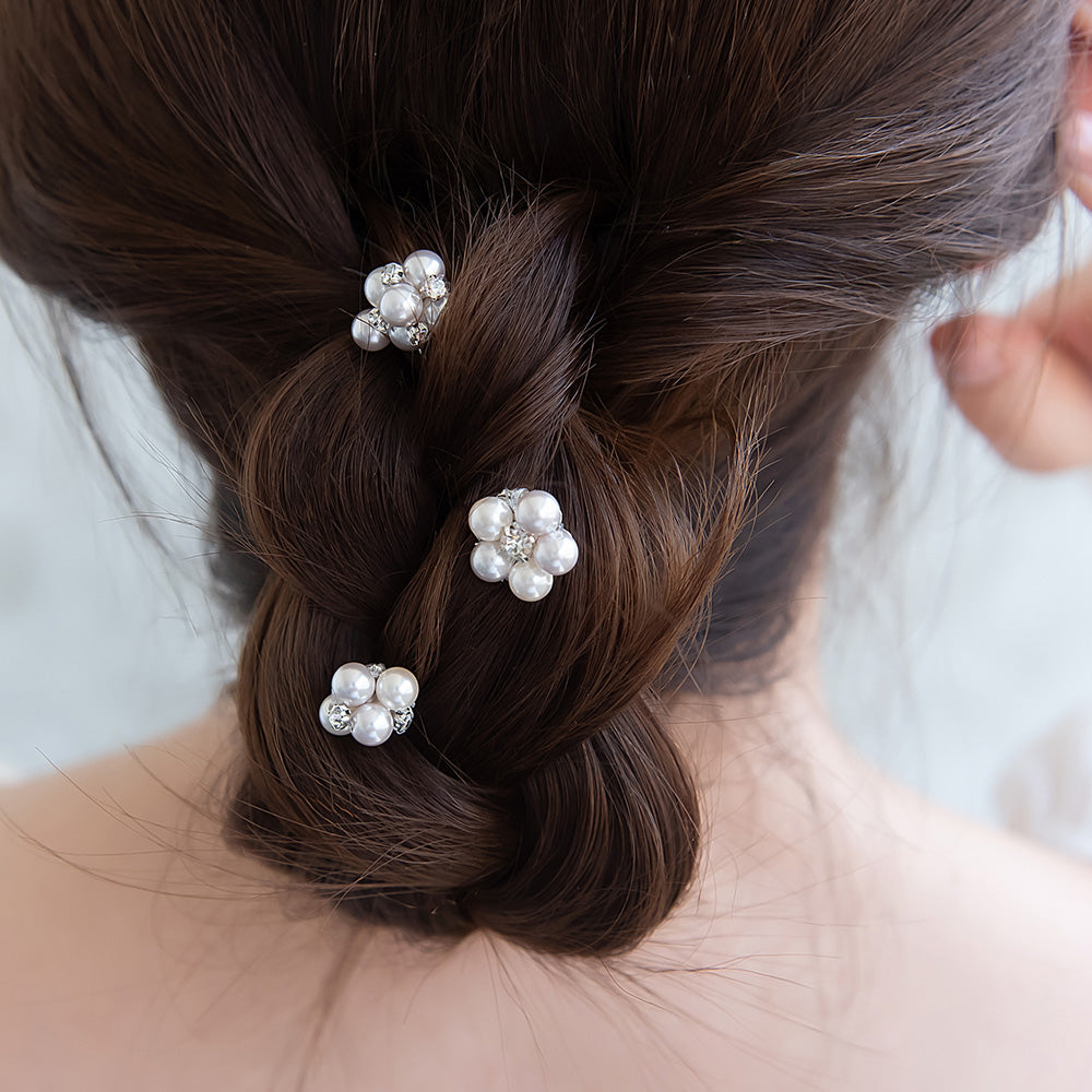 Classy ヘアピン ストーン パール ミックスカラー フラワー Uピン