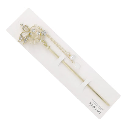 かんざし hair stick メタル 蝶 フラワー ドロップ パール ストーン チェーン 下がり ヘアスティック
