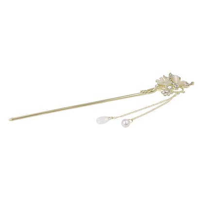 かんざし hair stick メタル 蝶 フラワー ドロップ パール ストーン チェーン 下がり ヘアスティック