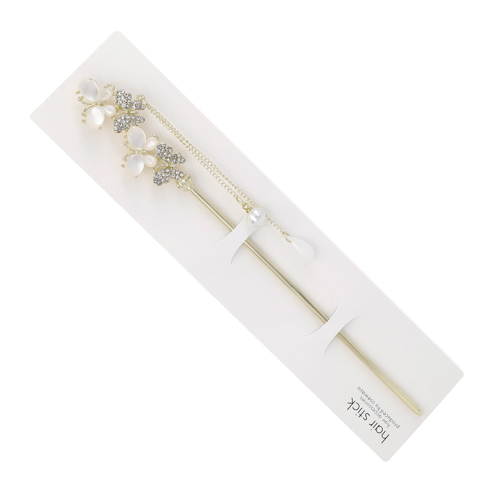 かんざし hair stick メタル 蝶 ドロップ パール ストーン チェーン 下がり ヘアスティック