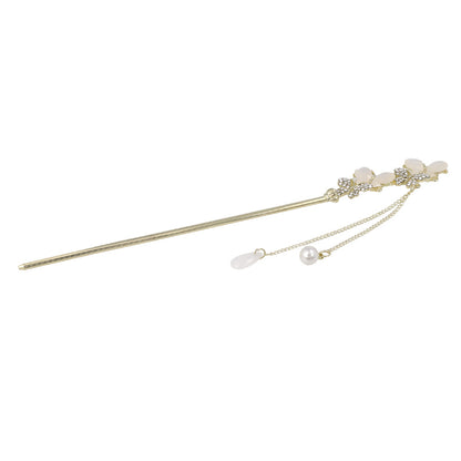 かんざし hair stick メタル 蝶 ドロップ パール ストーン チェーン 下がり ヘアスティック