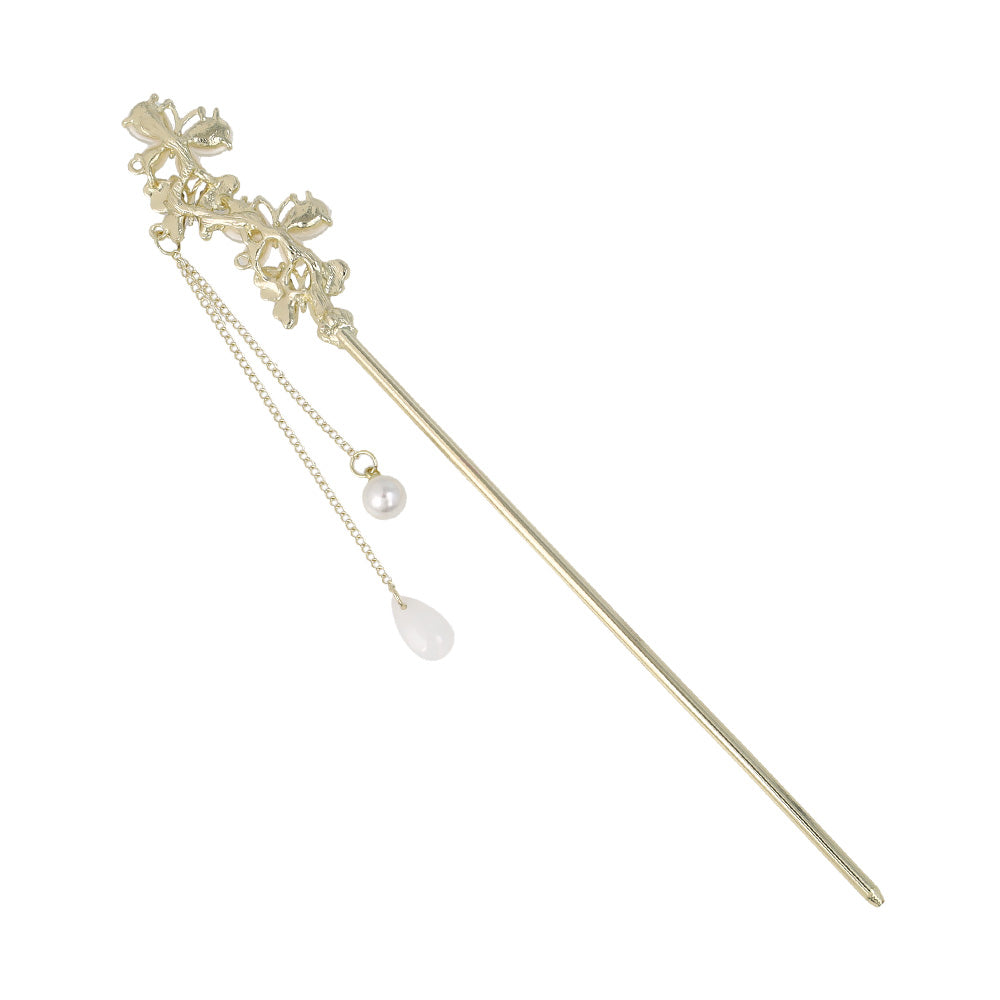 かんざし hair stick メタル 蝶 ドロップ パール ストーン チェーン 下がり ヘアスティック