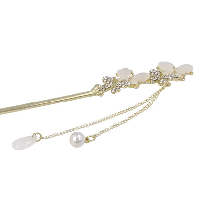かんざし hair stick メタル 蝶 ドロップ パール ストーン チェーン 下がり ヘアスティック
