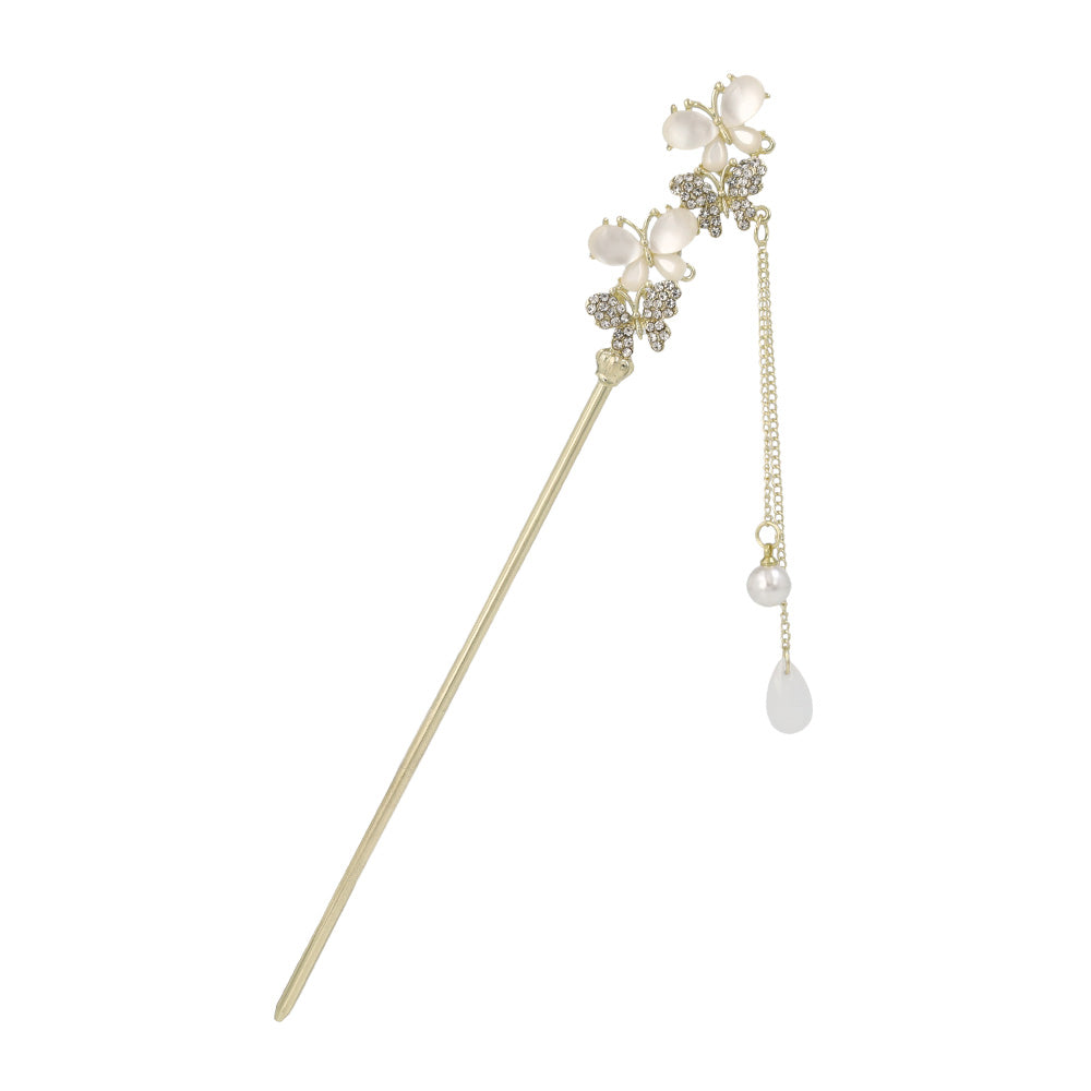 かんざし hair stick メタル 蝶 ドロップ パール ストーン チェーン 下がり ヘアスティック