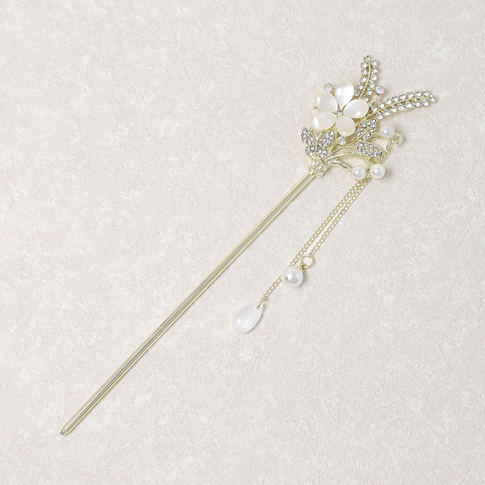 かんざし hair stick メタル 蝶 フラワー リーフ ドロップ パール ストーン チェーン 下がり ヘアスティック