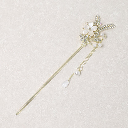 かんざし hair stick メタル 蝶 フラワー リーフ ドロップ パール ストーン チェーン 下がり ヘアスティック