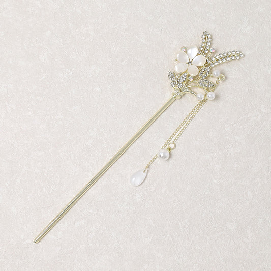 かんざし hair stick メタル 蝶 フラワー リーフ ドロップ パール ストーン チェーン 下がり ヘアスティック