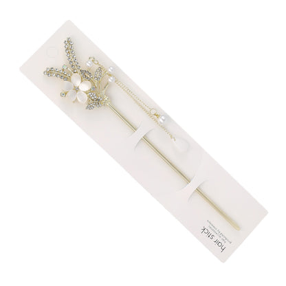 かんざし hair stick メタル 蝶 フラワー リーフ ドロップ パール ストーン チェーン 下がり ヘアスティック