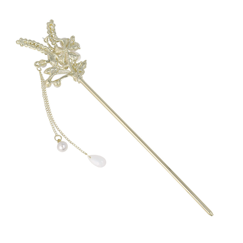 かんざし hair stick メタル 蝶 フラワー リーフ ドロップ パール ストーン チェーン 下がり ヘアスティック