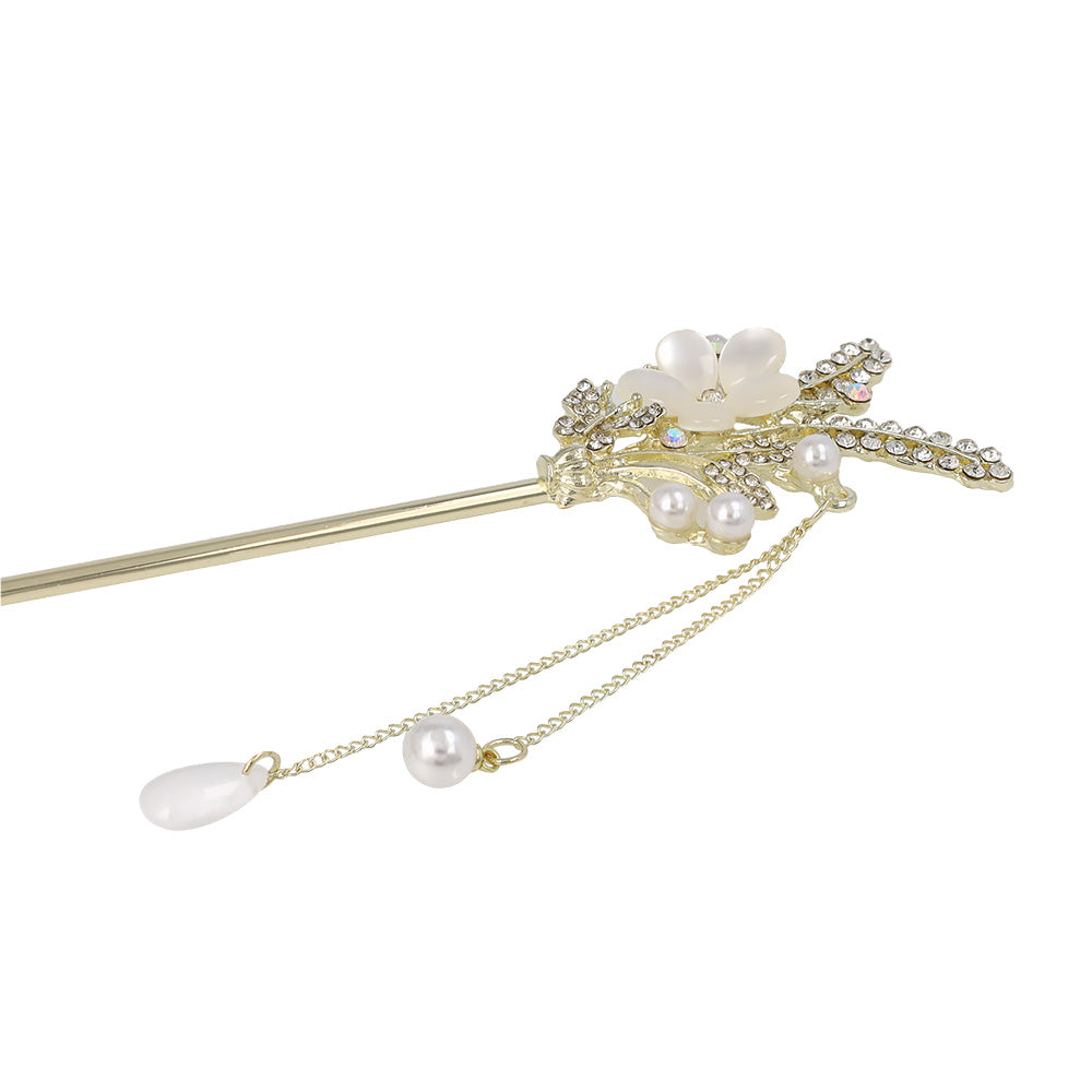 かんざし hair stick メタル 蝶 フラワー リーフ ドロップ パール ストーン チェーン 下がり ヘアスティック