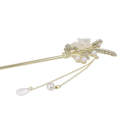 かんざし hair stick メタル 蝶 フラワー リーフ ドロップ パール ストーン チェーン 下がり ヘアスティック