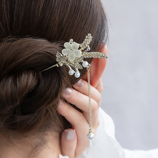 かんざし hair stick メタル 蝶 フラワー リーフ ドロップ パール ストーン チェーン 下がり ヘアスティック