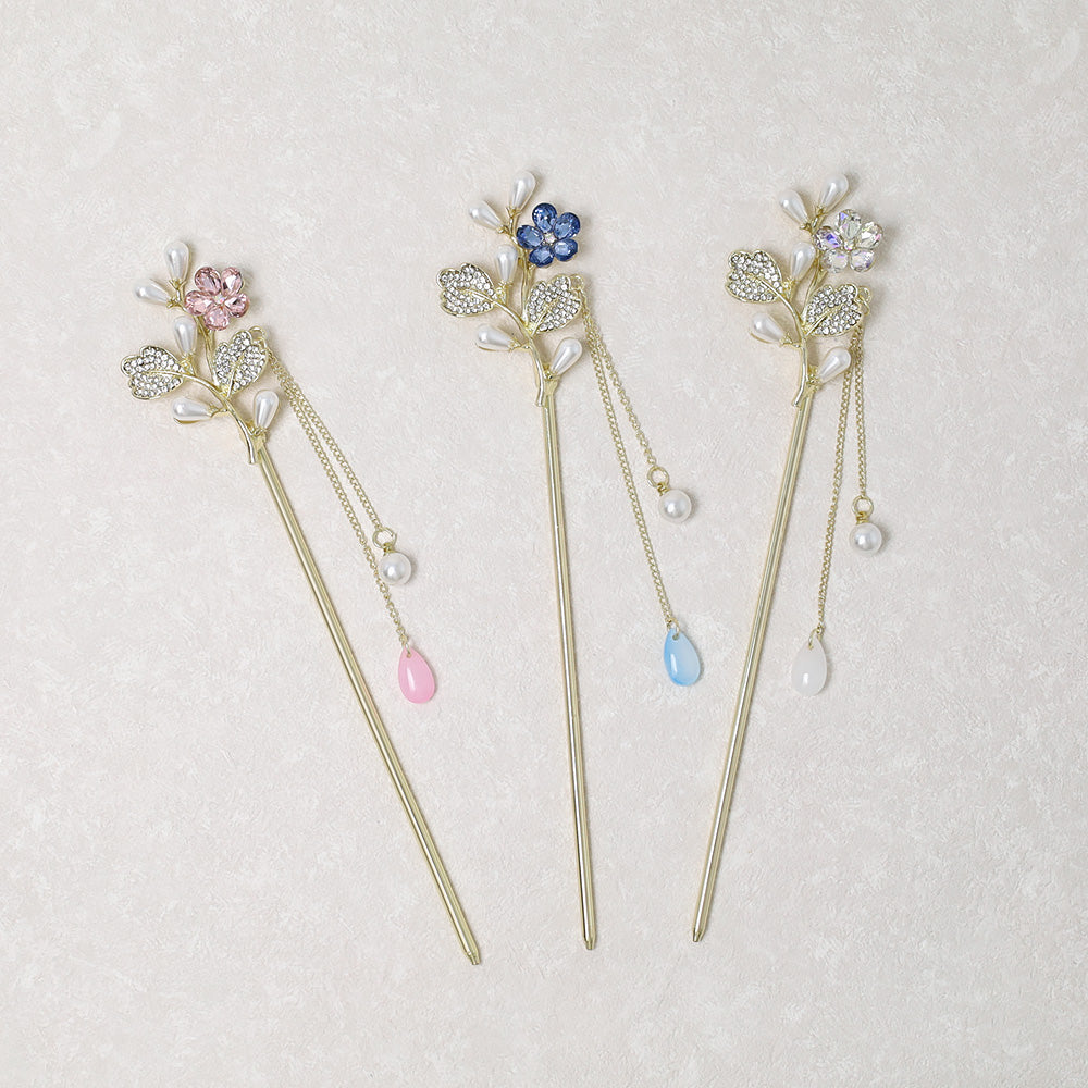 かんざし hair stick メタル フラワー パール ストーン チェーン 下がり