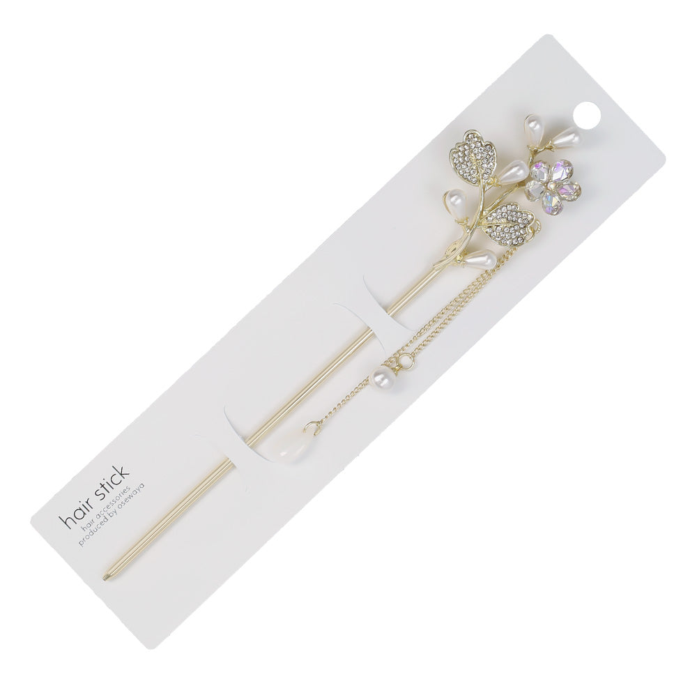 かんざし hair stick メタル フラワー パール ストーン チェーン 下がり