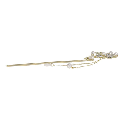 かんざし hair stick メタル フラワー パール ストーン チェーン 下がり